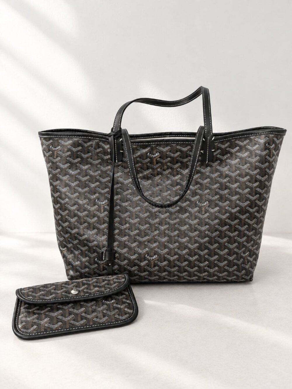 Logo G Patterned Black Tote Bag with Pouch & Organizer 0886